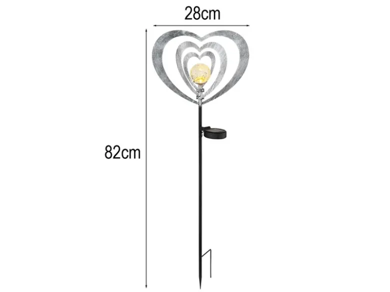 LED Solar Gartenstecker mit drehbaren Herzen & Erdspieß Silber-Grau, Höhe 82cm