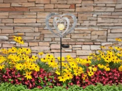 LED Solar Gartenstecker mit drehbaren Herzen & Erdspieß Silber-Grau, Höhe 82cm
