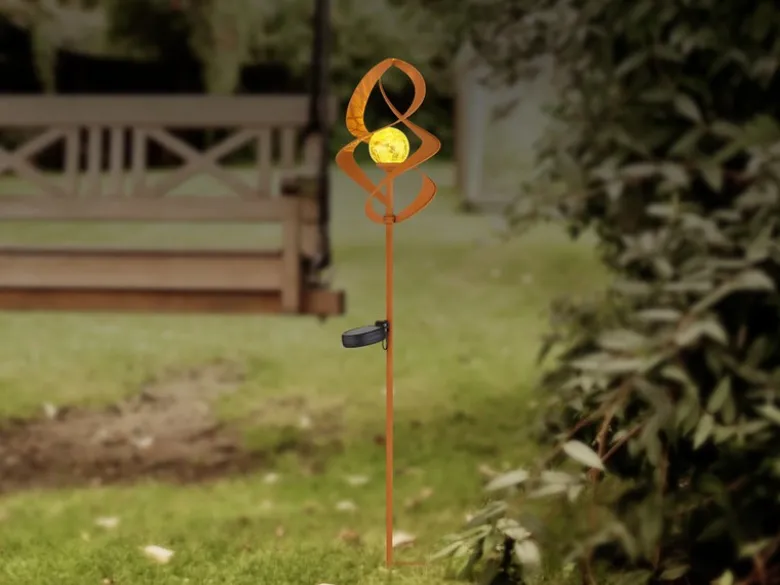 LED Solar Gartenstecker mit Erdspieß drehbar aus Metall in Rostoptik, Höhe 90cm