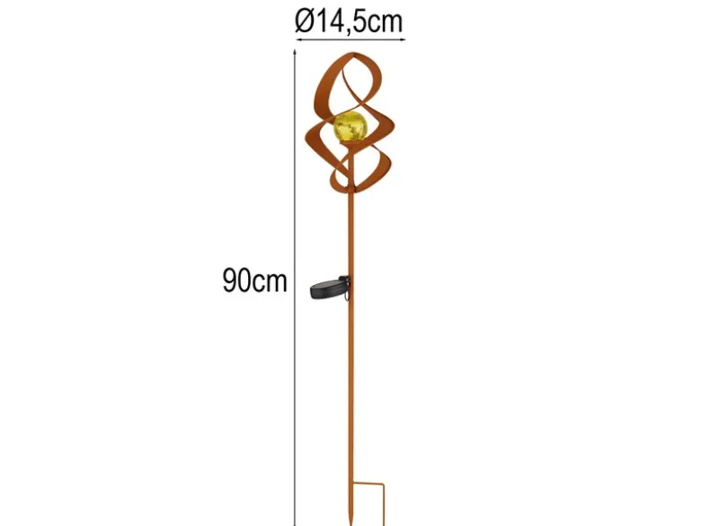 LED Solar Gartenstecker mit Erdspieß drehbar aus Metall in Rostoptik, Höhe 90cm