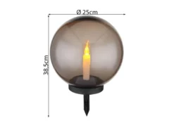 LED Solarkugel mit Kerze - Leuchtkugel rauchfarbig Ø 25cm mit Erdspieß