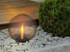 LED Solarkugel mit Kerze - Leuchtkugel rauchfarbig Ø 25cm mit Erdspieß