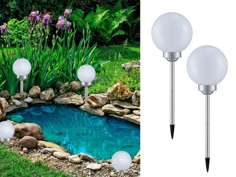 LED Solarkugeln Garten - 2er SET, Leuchtkugel Ø 20cm mit Erdspieß