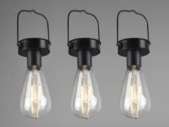 LED Solarlaterne CAMPUS 3er SET zum aufhängen Schwarz Ø7cm Höhe 23cm