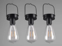 LED Solarlaterne CAMPUS 3er SET zum aufhängen Schwarz Ø7cm Höhe 23cm