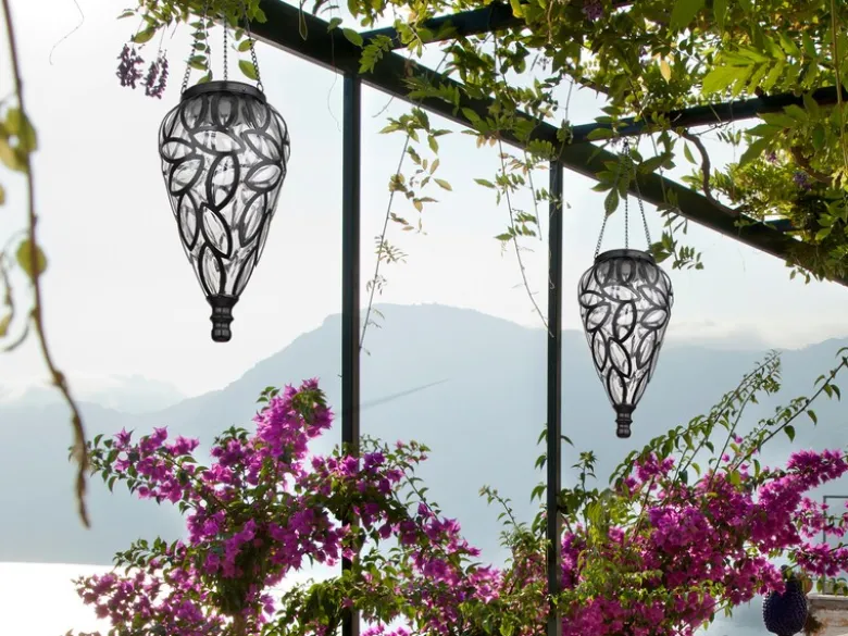 LED Solarlaterne Hängeleuchte, Lampenschirm klar, Höhe 50cm