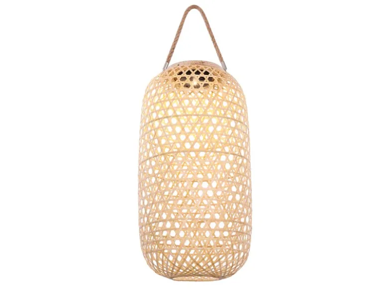 LED Solarlaterne hängend aus Bambus Korbgeflecht, Höhe 56,5cm