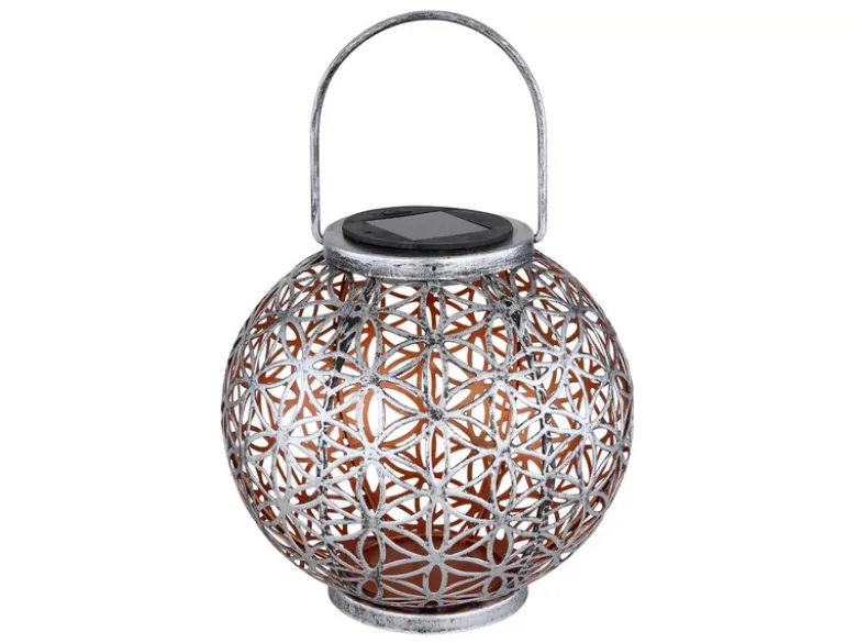 LED Solarlaterne Kugel mit Dekorstanzungen in Silber Antik & Gold, Ø20cm