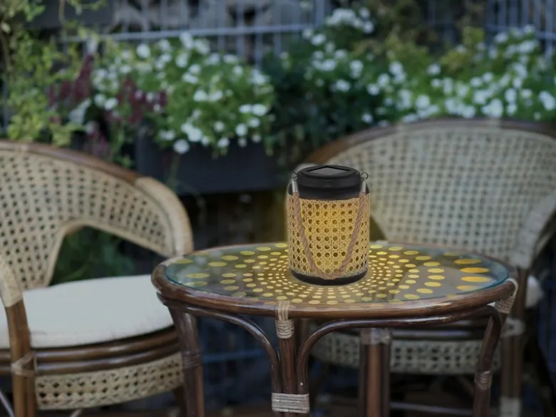 LED Solarlaterne, Metall Rattanoptik, hängend oder stehend, Höhe 30cm