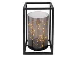 LED Solarlaterne mit rauchfarbigem Lampenschirm & Metallkäfig, Höhe 28cm
