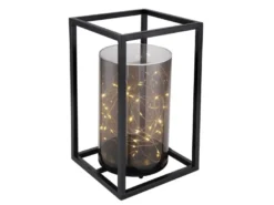 LED Solarlaterne mit rauchfarbigem Lampenschirm & Metallkäfig, Höhe 28cm