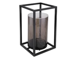 LED Solarlaterne mit rauchfarbigem Lampenschirm & Metallkäfig, Höhe 28cm