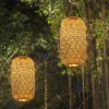 LED Solarlaternen 2er SET hängend aus Bambus Korbgeflecht Höhe 56,5cm