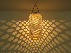 LED Solarlaternen 2er SET hängend aus Bambus Korbgeflecht Höhe 56,5cm