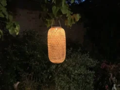LED Solarlaternen 2er SET hängend aus Bambus Korbgeflecht Höhe 56,5cm