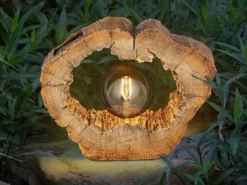 LED Solarleuchte in Holzfarben mit Globe Höhe 25,5cm