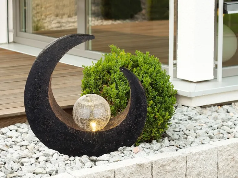 LED Solarleuchte Steinoptik mit Crackle Glaskugel Höhe 30,5cm
