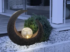 LED Solarleuchte Steinoptik mit Crackle Glaskugel Höhe 30,5cm