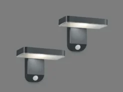 LED Solar Wandleuchte 2er Set Außenleuchten mit Bewegungsmelder in Anthrazit