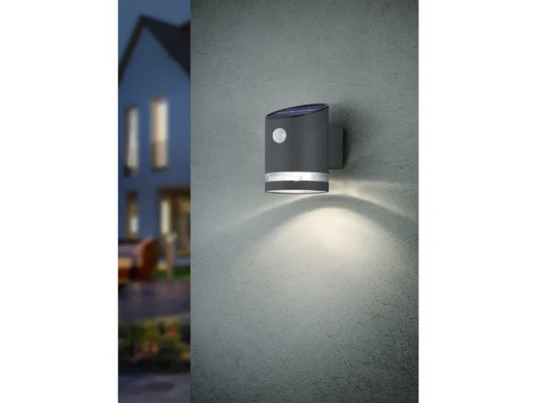 LED Solar Wandleuchte 2er Set Außenleuchte mit Bewegungsmelder Silber matt