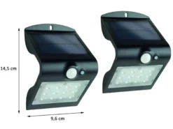 LED Solar Wandleuchten 2er SET Außenleuchte Hausbeleuchtung Schwarz 14,5x9,6cm