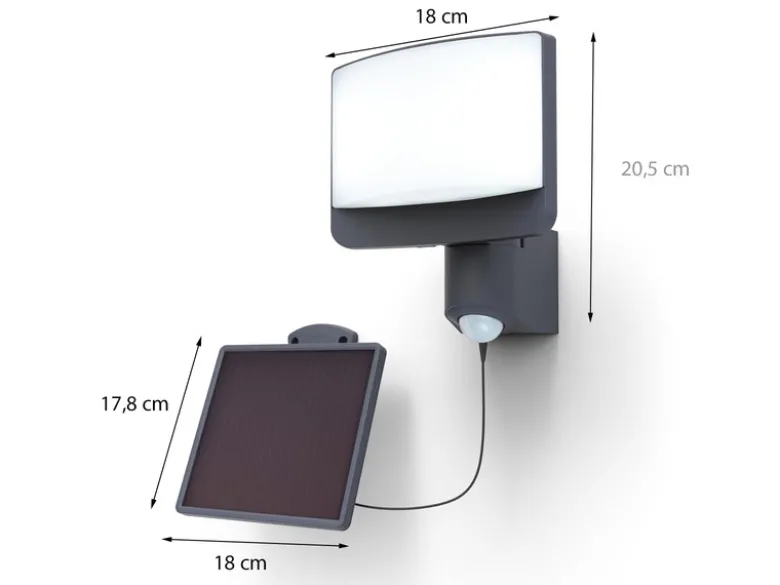 LED Solar Wandleuchte SUNSHINE mit Bewegungsmelder IP54, Breite 18cm