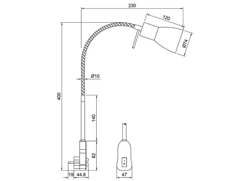 LED Steckerspot LEVISTO mit Schalter und Flexarm, Silber Höhe 40cm