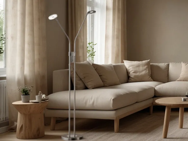 LED Stehlampe DENT Silber 2-flammig mit Dimmer, Höhe 150cm