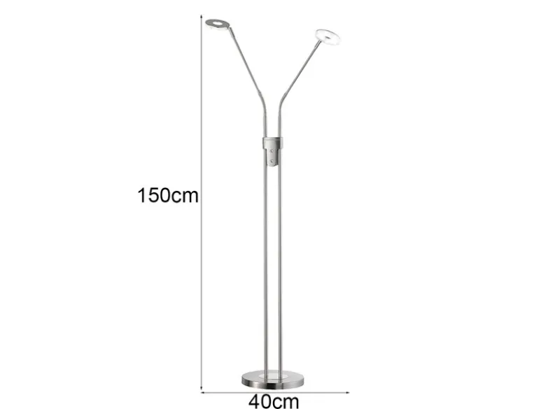 LED Stehlampe DENT Silber 2-flammig mit Dimmer, Höhe 150cm
