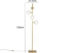 LED Stehlampe 4-flammig Gold mit Glaskugeln in Opalweiß, Höhe 150cm