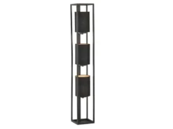 LED Stehlampe 3-flammig Schwarz Stoffschirme innen Gold, Höhe 130cm