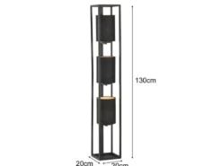 LED Stehlampe 3-flammig Schwarz Stoffschirme innen Gold, Höhe 130cm