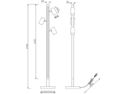 LED Stehlampe Holz / Schwarz matt, 3 Spots schwenkbar, Höhe 130cm