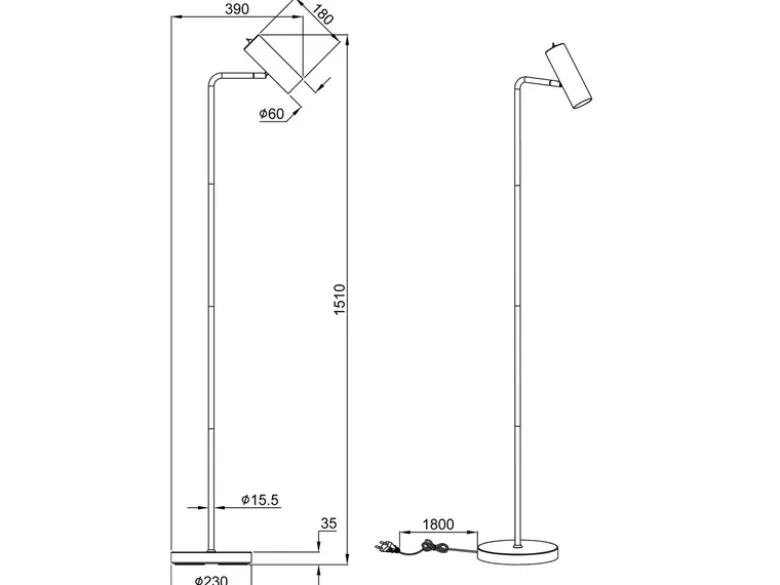 LED Stehlampe in Silber matt, Spot schwenkbar, Höhe 151cm