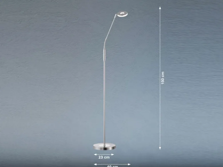 LED Stehlampe Leselampe DENT Silber mit Dimmer, Höhe 150cm