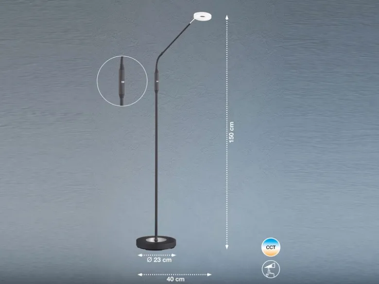 LED Stehlampe Leselampe DENT Schwarz mit Dimmer, Höhe 150cm