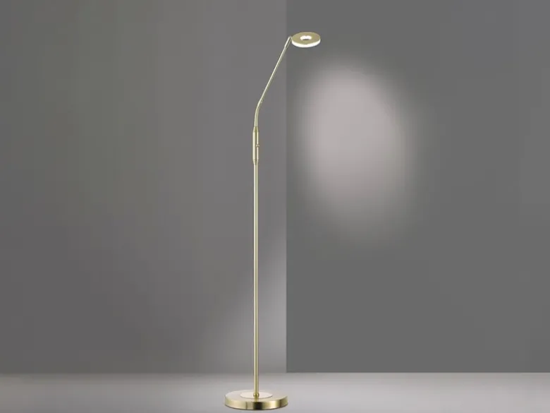 LED Stehlampe Leselampe DENT Messing mit Dimmer, Höhe 150cm