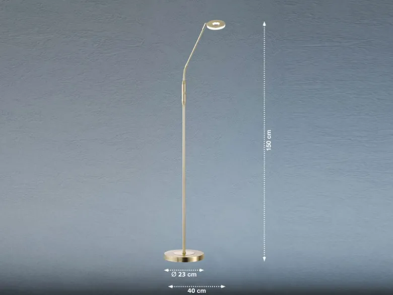 LED Stehlampe Leselampe DENT Messing mit Dimmer, Höhe 150cm