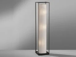 LED Stehlampe mit Lampenschirm Zylinder Leinen Weiß, Höhe 115cm