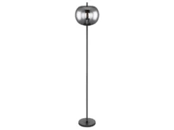LED Stehlampe mit Rauchglas Lampenschirm Ø 30cm, Metall Schwarz