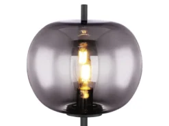 LED Stehlampe mit Rauchglas Lampenschirm Ø 30cm, Metall Schwarz