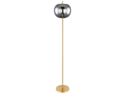 LED Stehlampe mit Rauchglas Lampenschirm Ø 30cm, Metall Messing