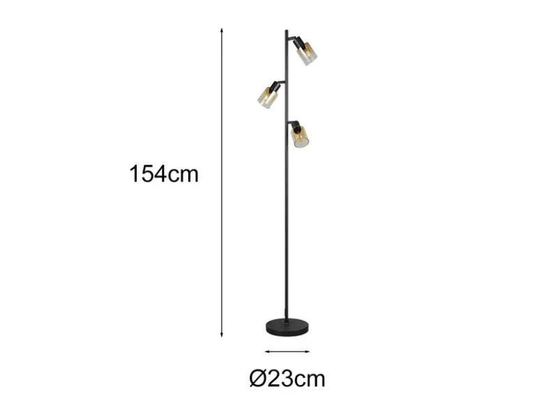 LED Stehlampe mit 3 schwenkbaren Glas Spots Amberfarbig, Höhe 154cm