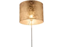 LED Stehlampe mit Stoff Lampenschirm goldfarbig, Höhe 160cm