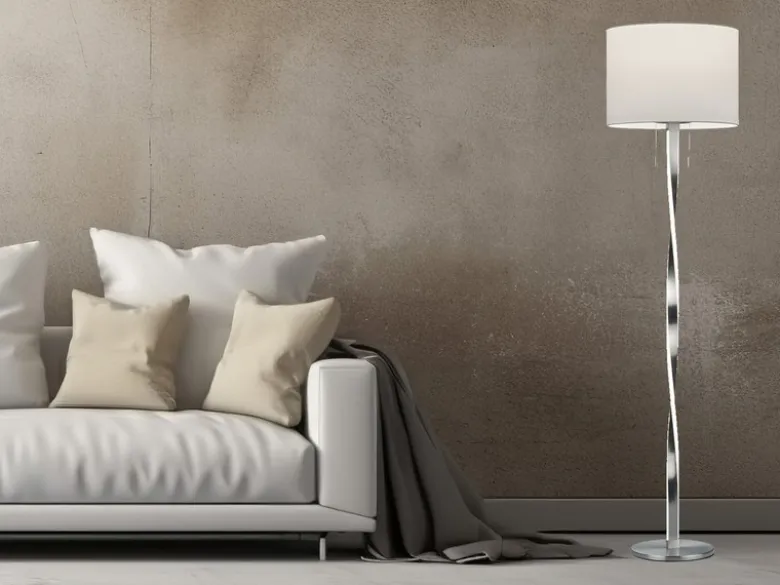 LED Stehlampe mit Stoffschirm Weiß und beleuchtetem Gestell, Höhe 160cm