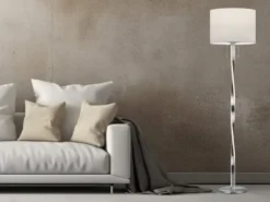 LED Stehlampe NANDOR mit Stoff Lampenschirm weiß und beleuchtetem Gestell, 160cm