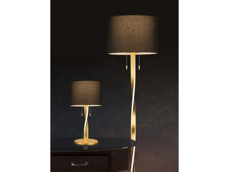 LED Stehlampe NANDOR, Stoff Lampenschirm schwarz und beleuchtetes Gestell, 160cm