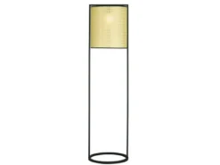 LED Stehlampe Schwarz mit Lampenschirm rund Rattan Optik, Höhe 150cm