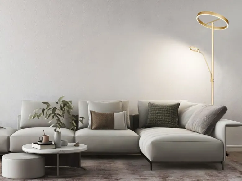 LED Stehlampe WILLIS Gold mit Leselampe, dimmbar & 3 Lichtfarben, 180cm groß