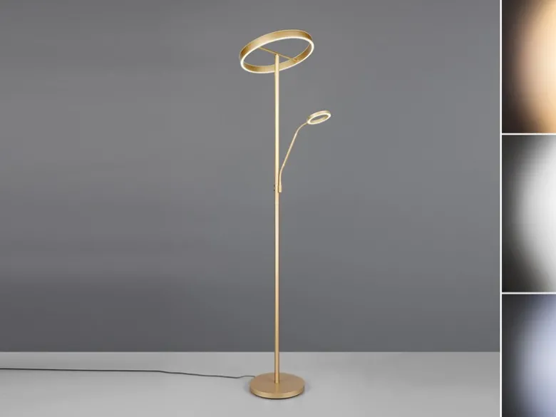 LED Stehlampe WILLIS Gold mit Leselampe, dimmbar & 3 Lichtfarben, 180cm groß